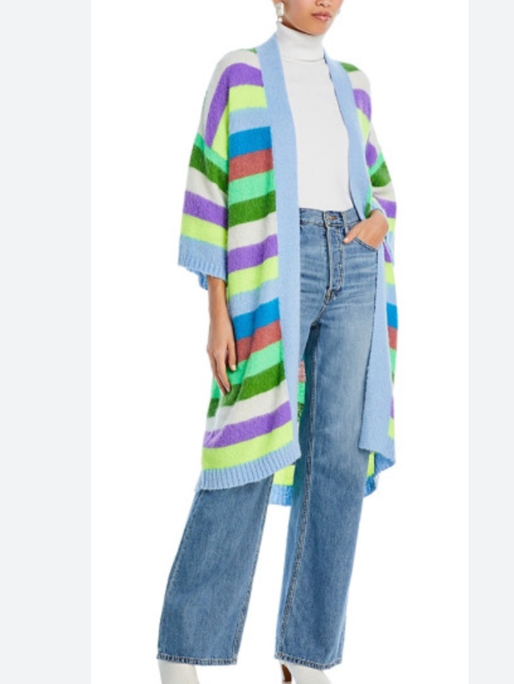 Essentiel Antwerp Multi Colored Neon Striped Finwood Cardigan In Green Lizard
